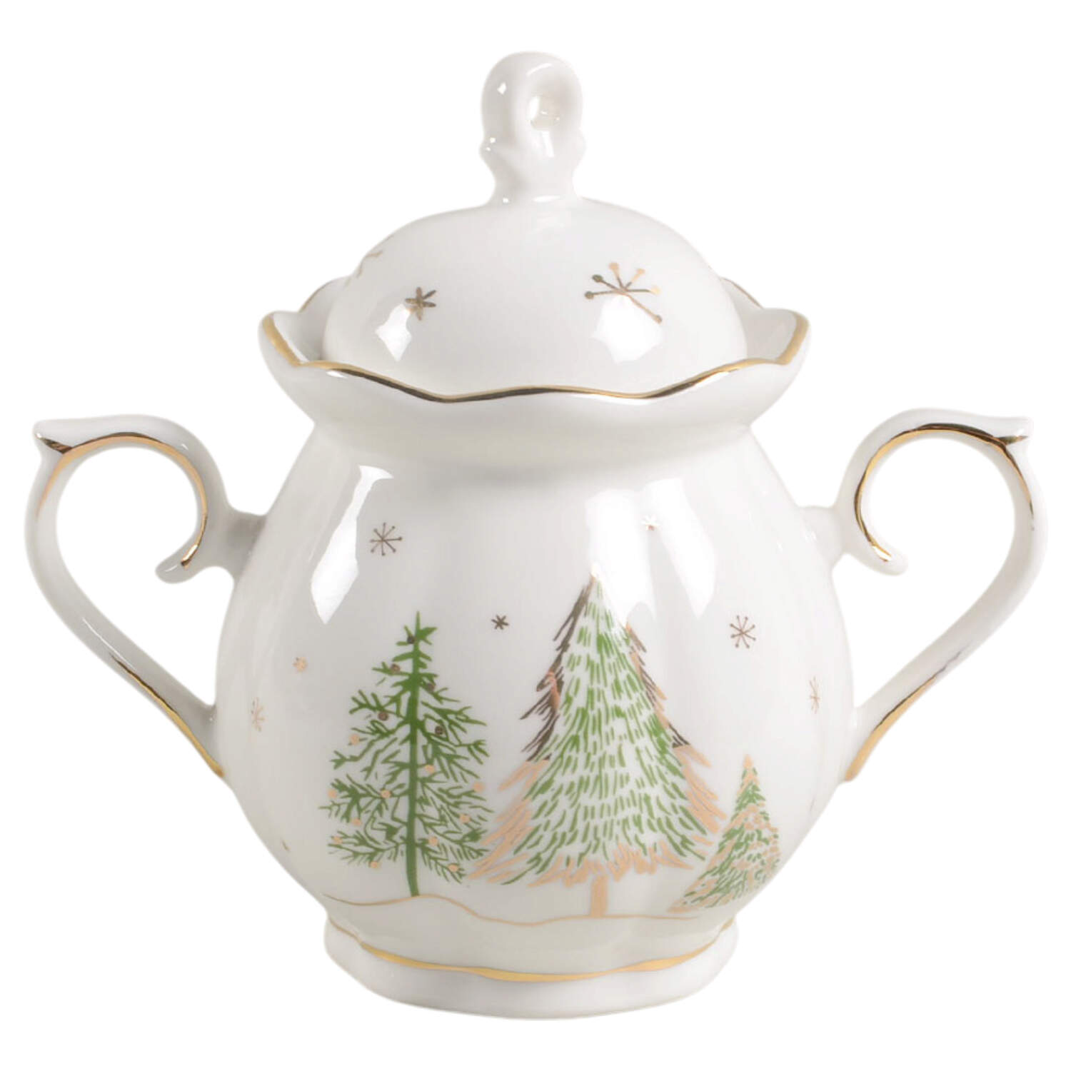 Green Gold Trees Sugar Bowl & Lid by Grace's Teaware-1
