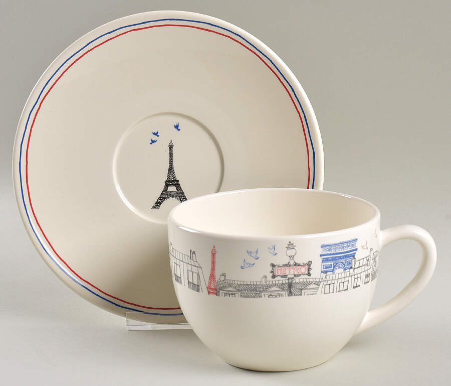 Ca C'est Paris Jumbo Cup & Saucer Set by Faiencerie De Gien-1