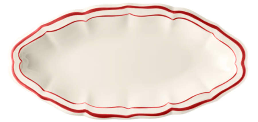 Filets Rouge (Red) Pickle Dish by Faiencerie De Gien-1