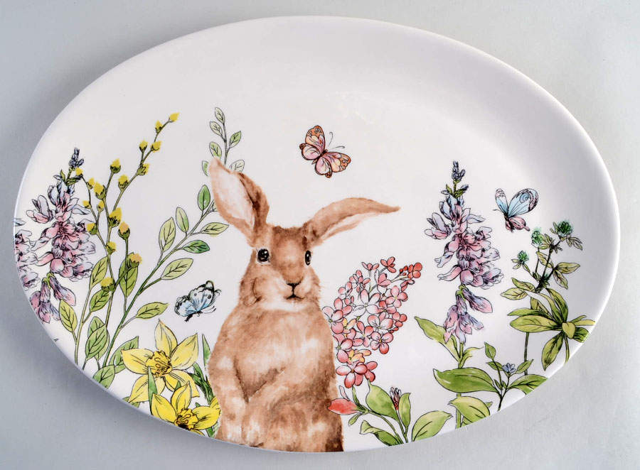 Garden Bunny 15" Oval Serving Platter by Grace's Teaware-1