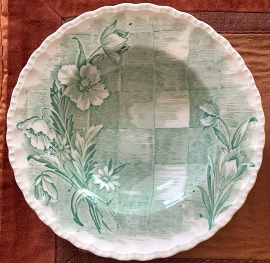 Trellis Green Rim Soup Bowl by Grindley-1