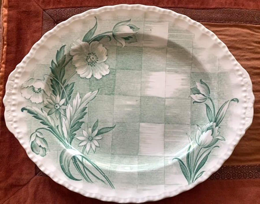 Trellis Green 12" Oval Serving Platter by Grindley-1