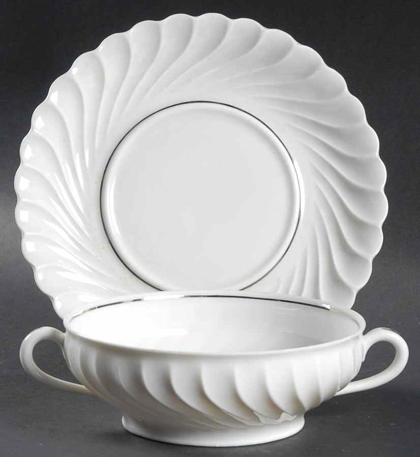 Beaucaire (Platinum Inner Ring) Flat Cream Soup Bowl & Saucer Set by Haviland-1