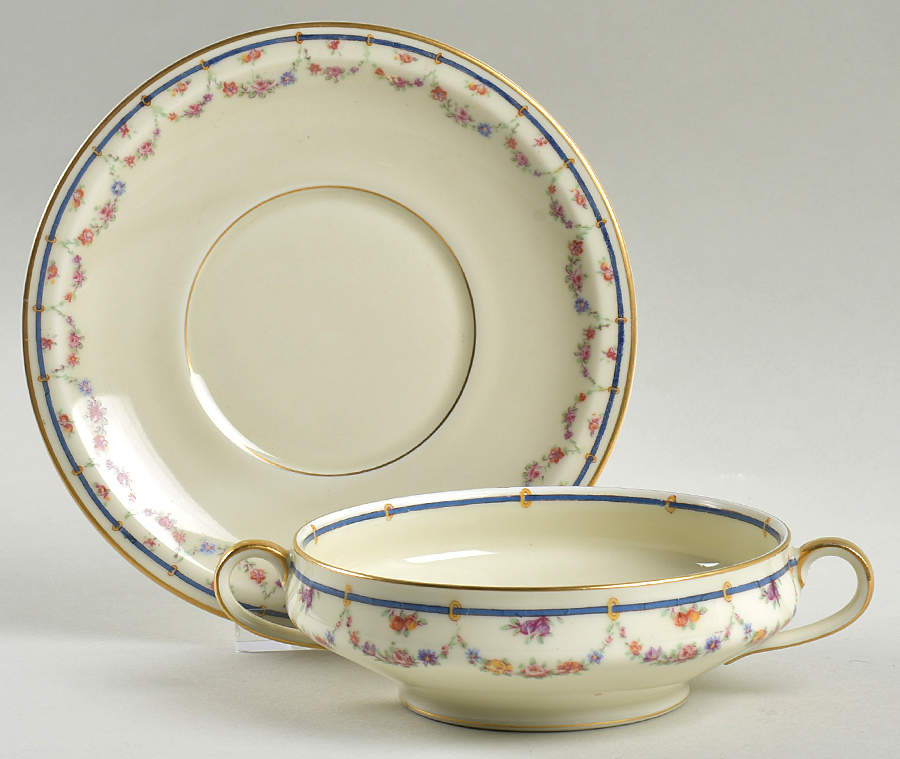 Lamballe Footed Cream Soup Bowl & Saucer Set by Haviland-1