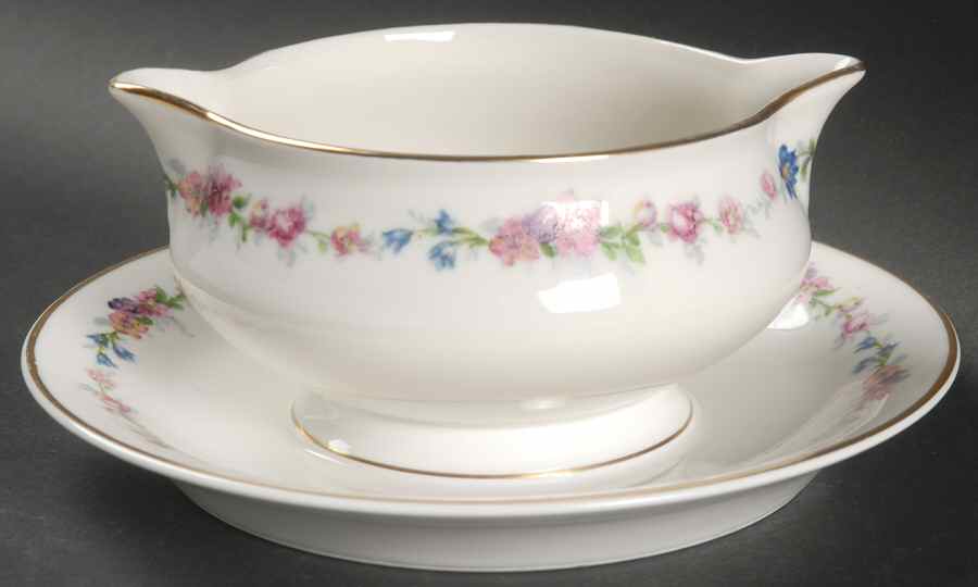 Montrose (Cream Background) Gravy Boat with Attached Underplate by Haviland-1