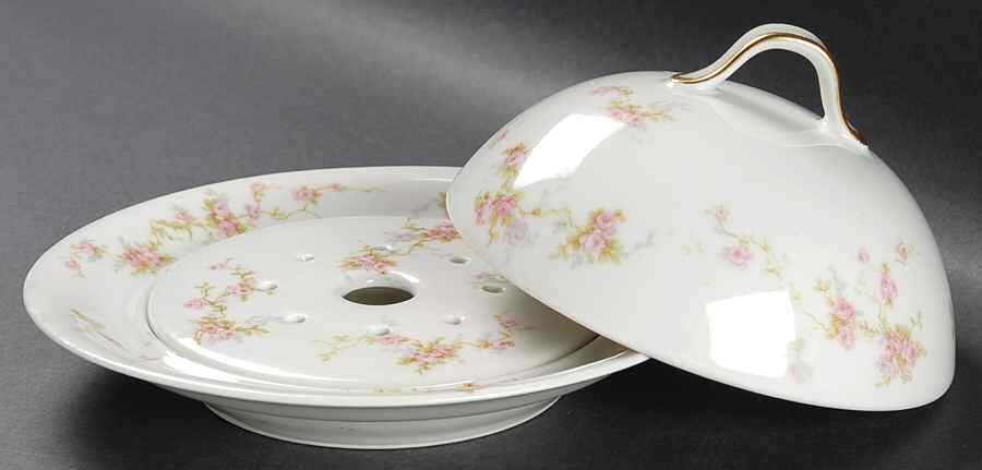 Pink Spray Round Covered Butter with Strainer by Haviland-1