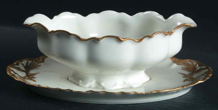 Ranson (Gold Trim) Gravy Boat with Attached Underplate by Haviland-1