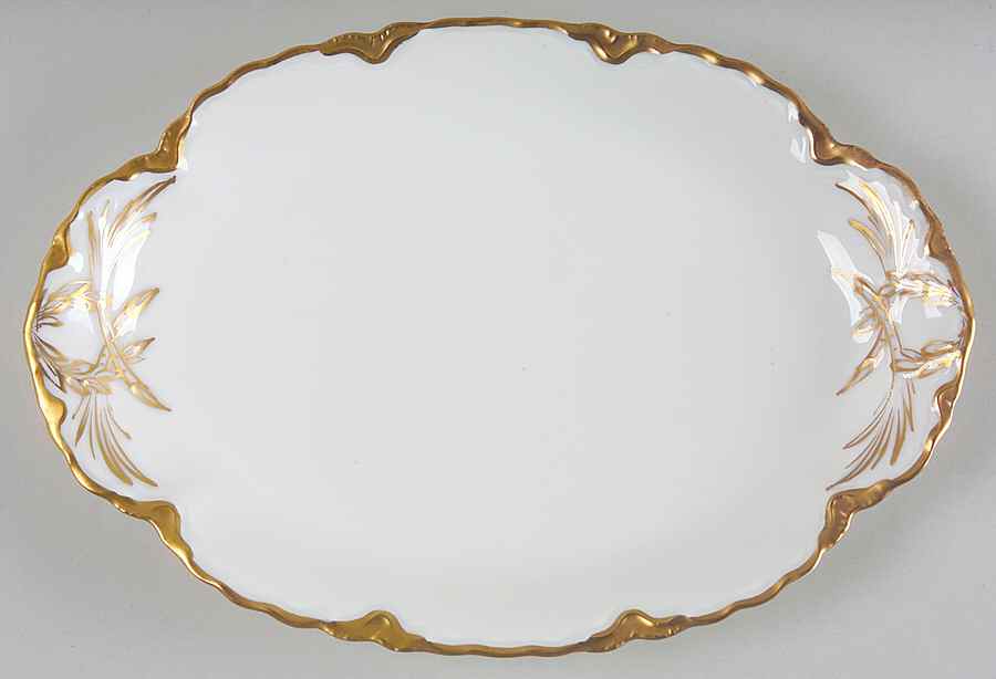 Ranson (Gold Trim) 9" Oval Serving Platter by Haviland-1
