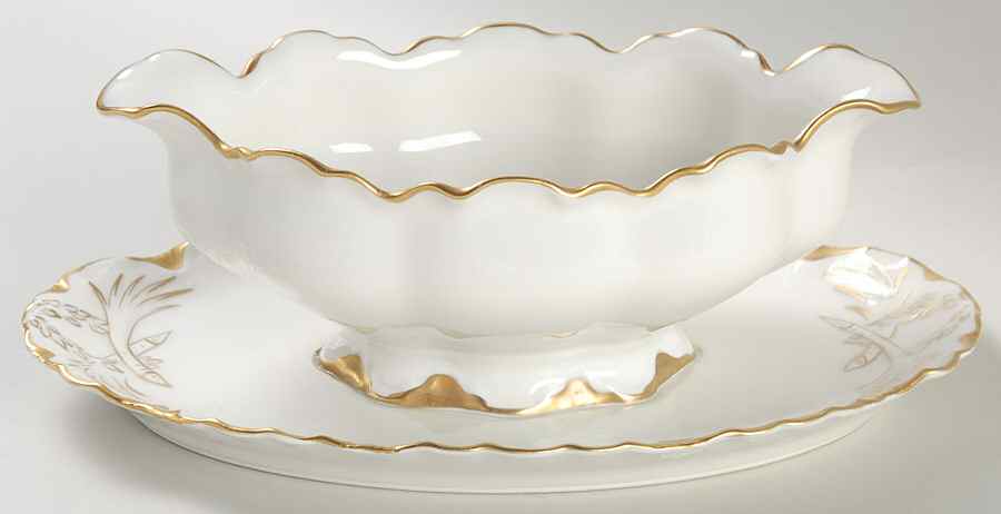 Ranson (Gold Trim) Gravy Boat with Attached Underplate by Haviland-1
