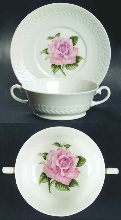 Regents Park Rose Footed Cream Soup Bowl & Saucer Set by Haviland-1