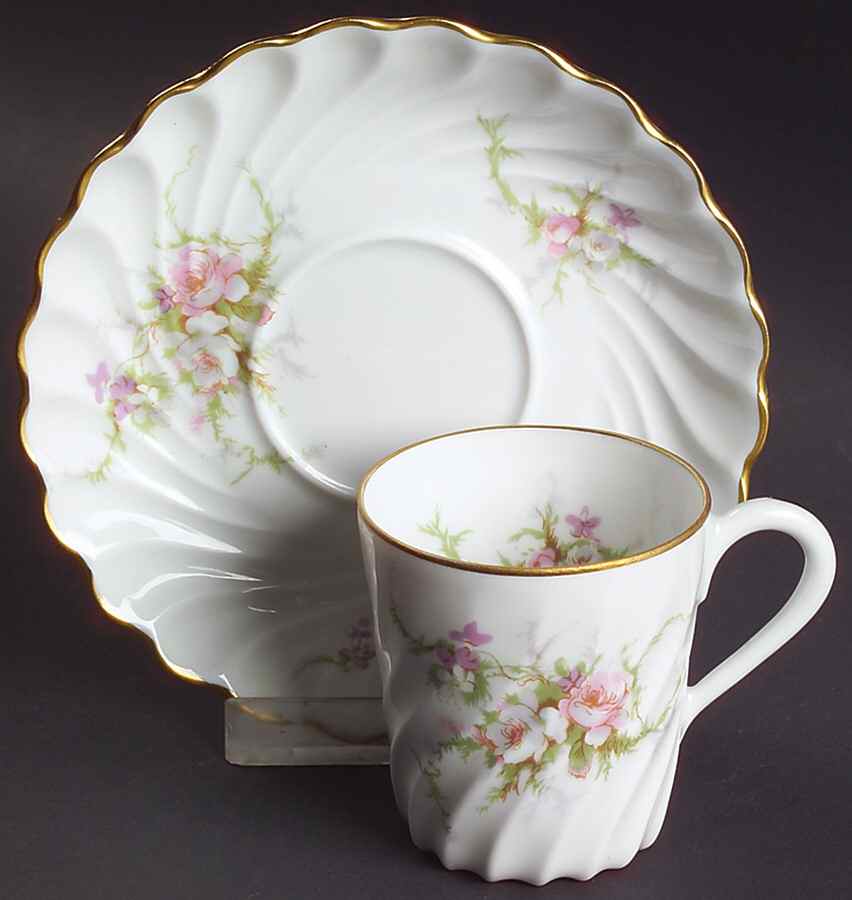 Rosalinde (France, Gold Trim) Flat Demitasse Cup & Saucer Set by Haviland-1