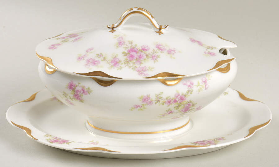 Schleiger 67D Gravy Boat w/Attached Underplate & Lid by Haviland-1