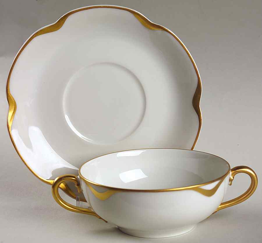 Silver Anniversary Flat Cream Soup Bowl & Saucer Set by Haviland-1