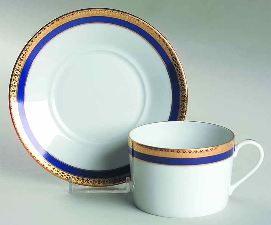 Symphonie Blue (Gold and Blue) Flat Cup & Saucer Set by Haviland-1
