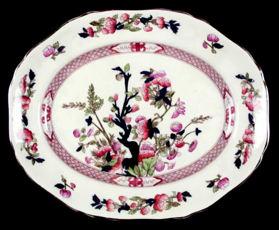 Indian Tree (Scalloped, Gold) 11" Oval Serving Platter by Sampson Hancock & Sons-1