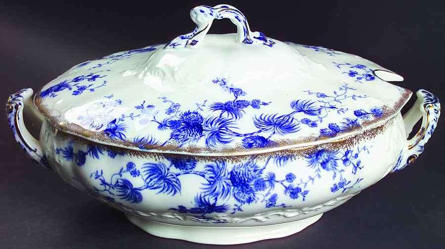 Larch (Flow Blue) Tureen &  Lid by Sampson Hancock & Sons-1