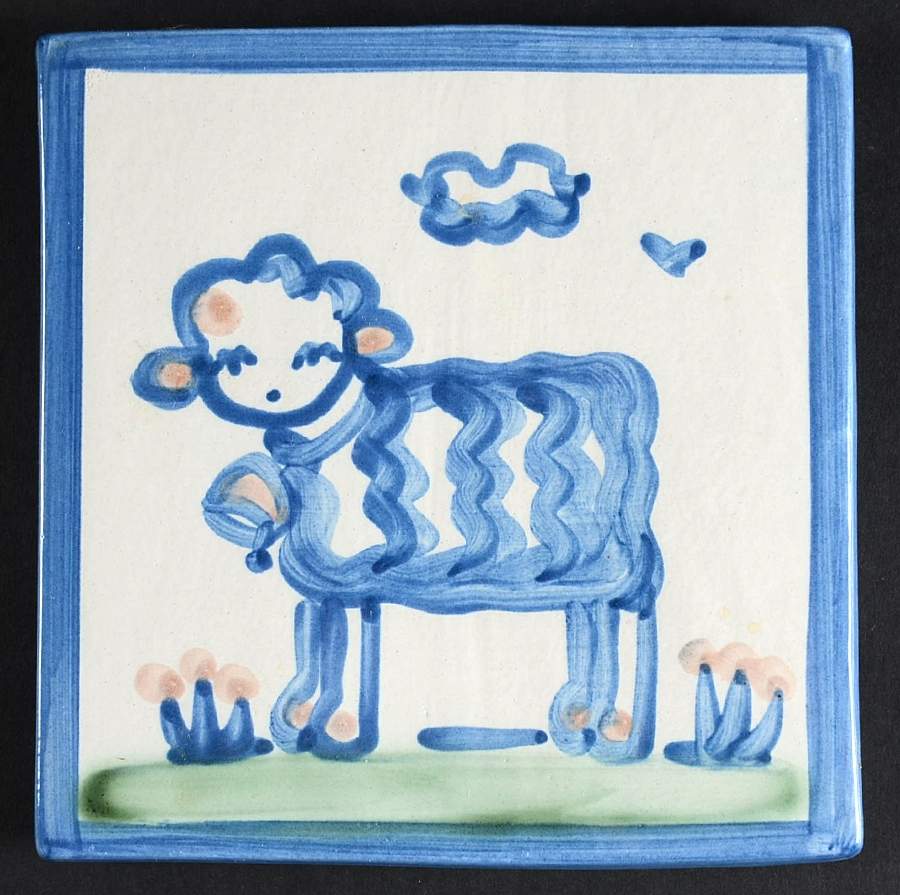 Country Scene Blue 6" Individual Ceramic Tile Insert by M A Hadley-1