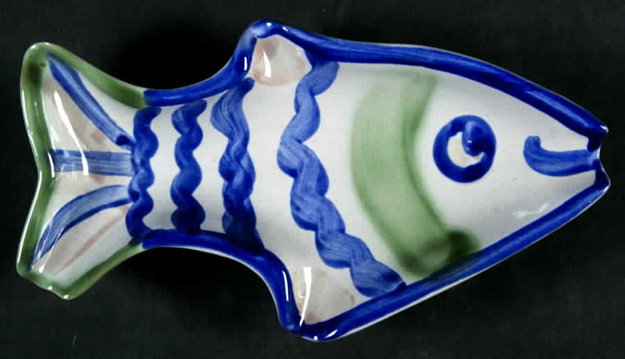 Country Scene Blue Fish Shap Spoon Rest by M A Hadley-1