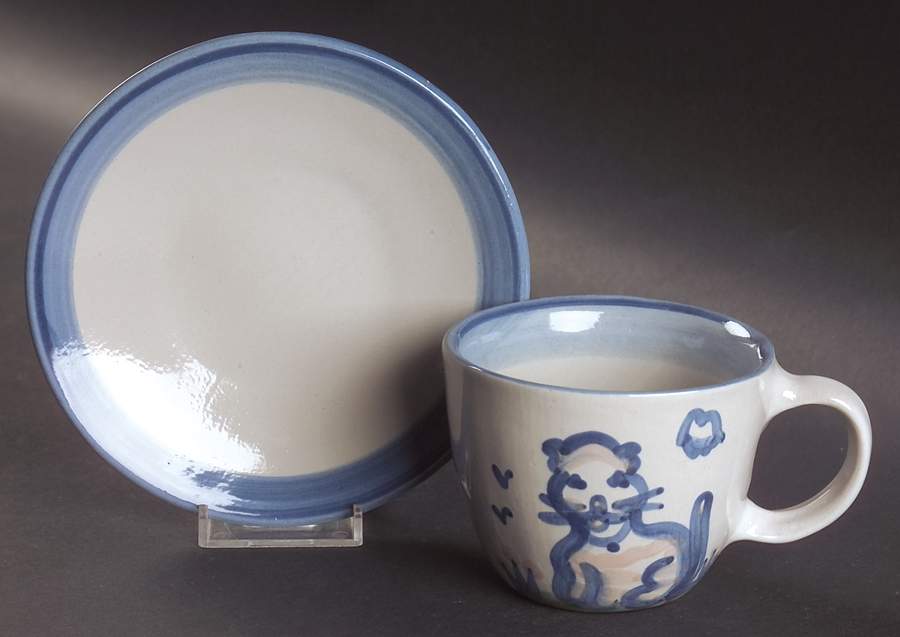 Country Scene Blue Flat Cup & Saucer Set by M A Hadley-1