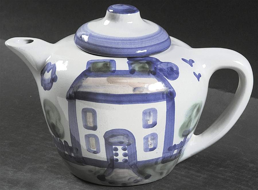 Country Scene Blue Teapot & Lid by M A Hadley-1