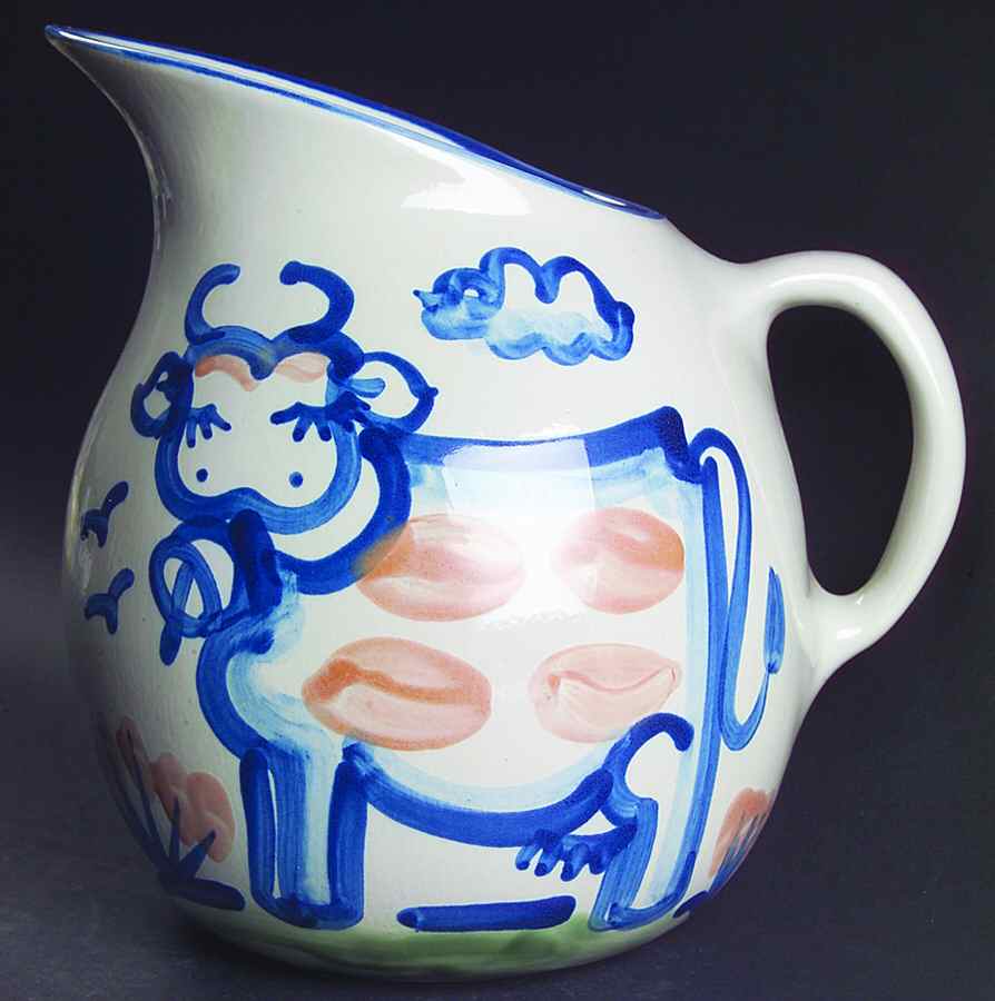 Country Scene Blue Old Style Pitcher by M A Hadley-1