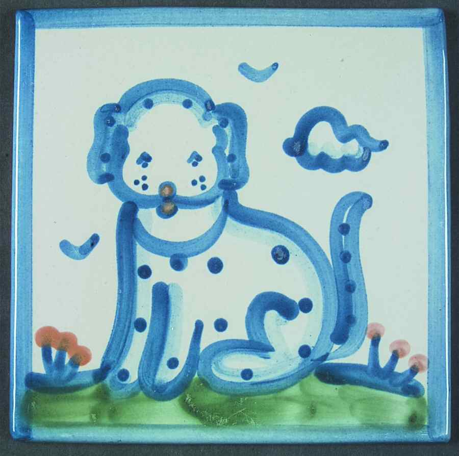 Country Scene Blue 6" Individual Ceramic Tile Insert by M A Hadley-1