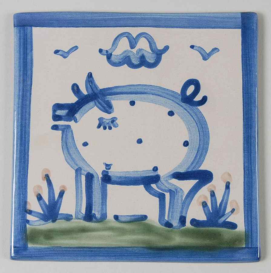 Country Scene Blue 6" Individual Ceramic Tile Insert by M A Hadley-1