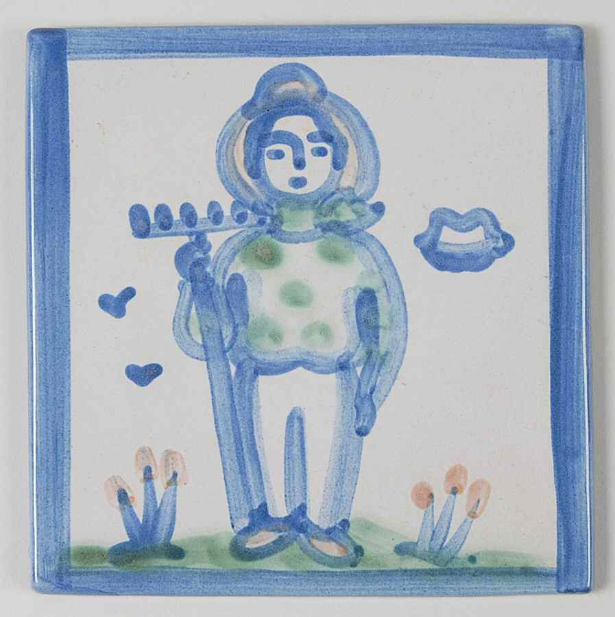 Country Scene Blue 6" Individual Ceramic Tile Insert by M A Hadley-1