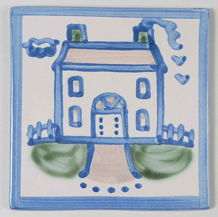 Country Scene Blue 6" Individual Ceramic Tile Insert by M A Hadley-1