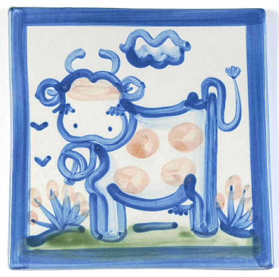 Country Scene Blue 6" Individual Ceramic Tile Insert by M A Hadley-1