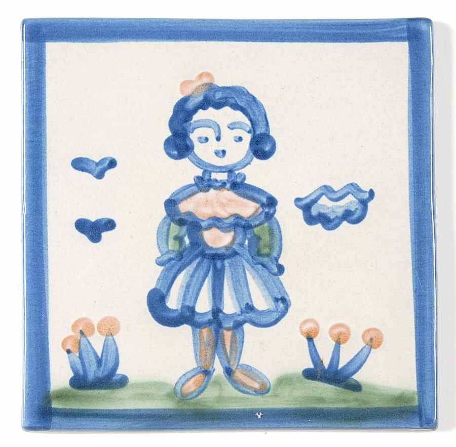 Country Scene Blue 6" Individual Ceramic Tile Insert by M A Hadley-1