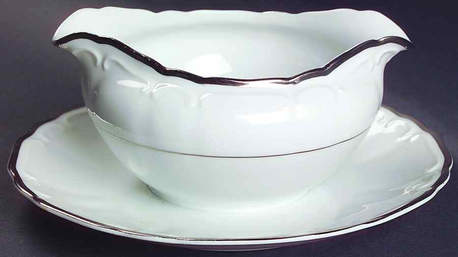 Silver Sonata Round Gravy Boat/Attached Underplate by Harmony House China-1