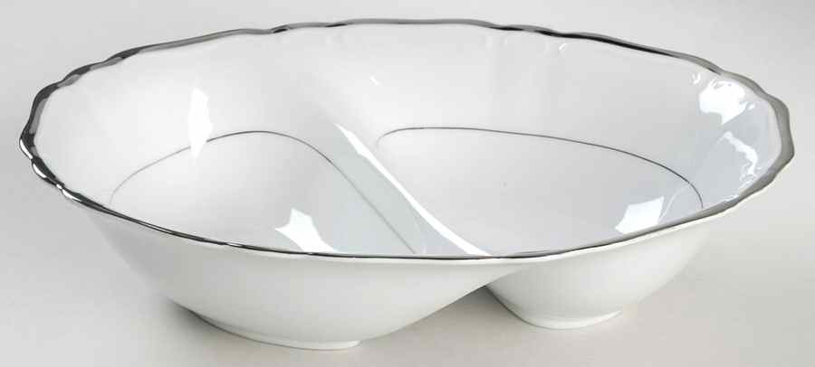 Silver Sonata 10" Oval Divided Vegetable Bowl by Harmony House China-1