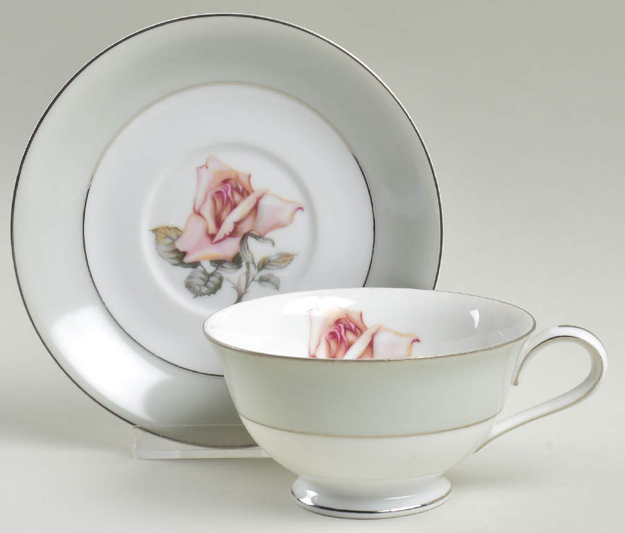 Damask Rose Footed Cup & Saucer Set by Halsey-1