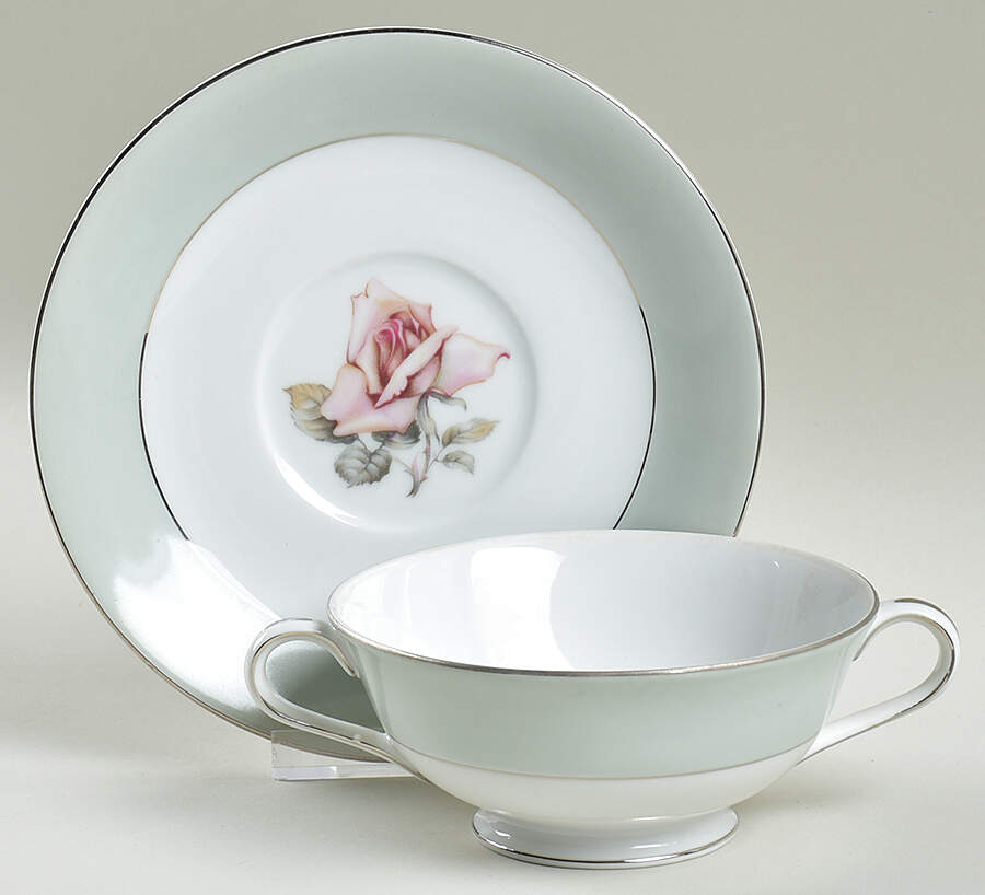 Damask Rose Cream Soup Bowl & Saucer Set by Halsey-1