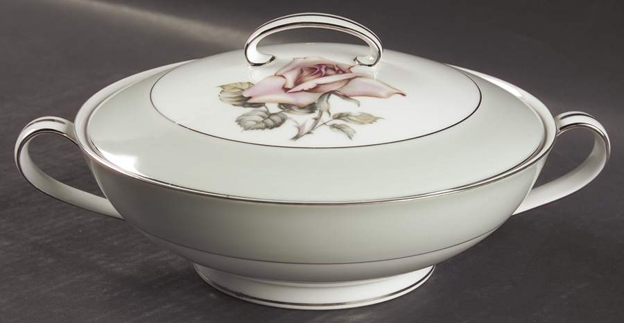 Damask Rose Round Covered Vegetable by Halsey-1