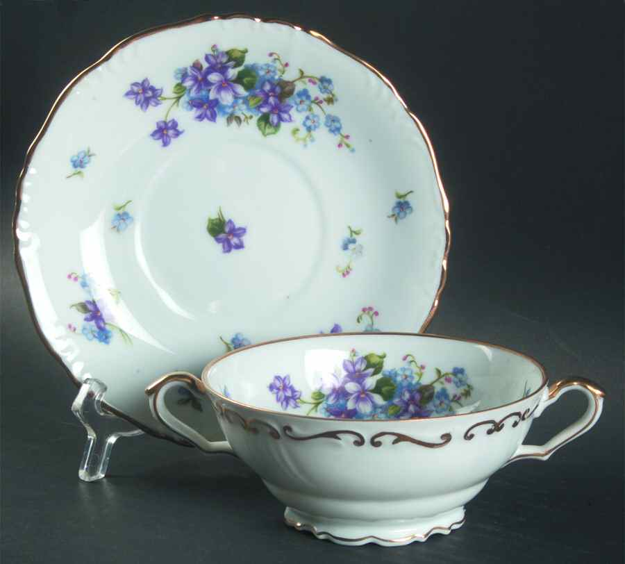 Spring Garden Footed Cream Soup Bowl & Saucer Set by Halsey-1