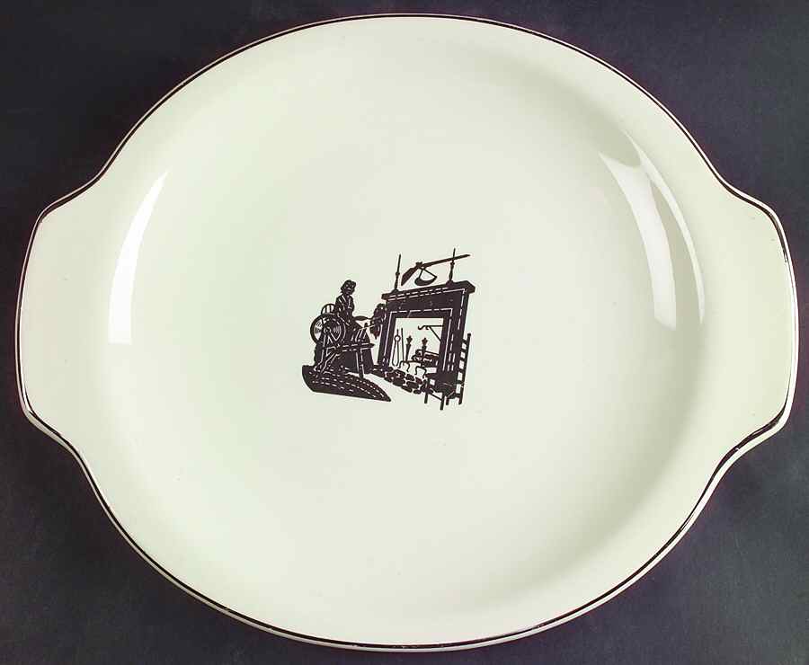 Colonial Lady (Smooth) Platinum Trim Handled Cake Plate by Harker-1