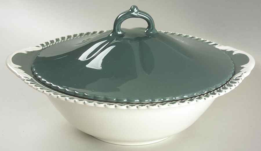 Corinthian (Dark Teal Green) Round Covered Vegetable by Harker-1