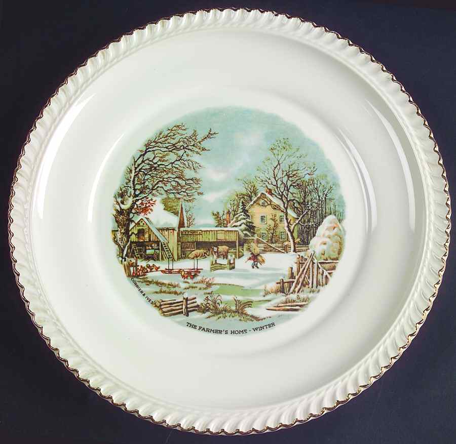 Currier & Ives (No Gold Inner Band) Dinner Plate by Harker-1