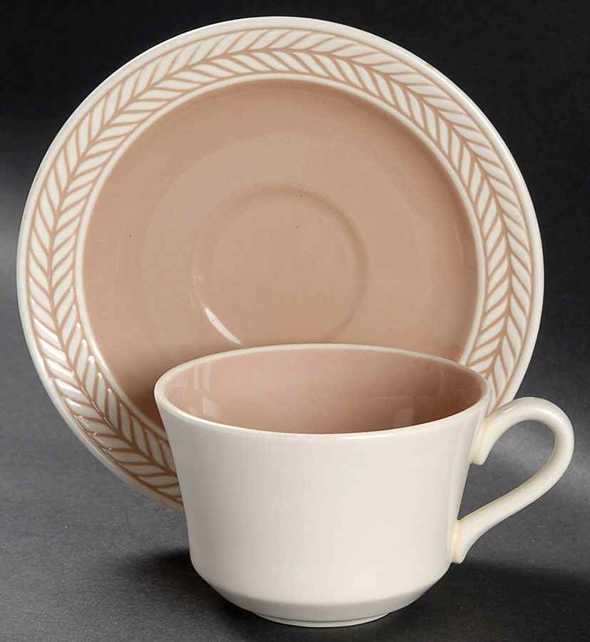 Laurelton Beige Flat Cup & Saucer Set by Harker-1