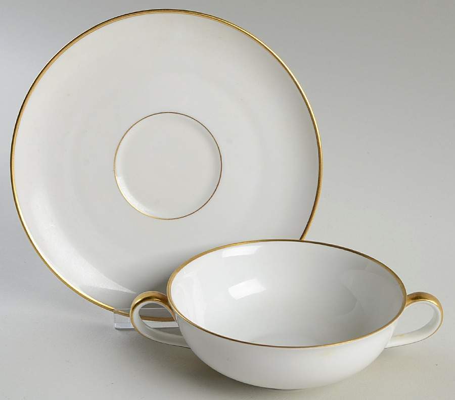 Gold Band Flat Cream Soup Bowl & Saucer Set by Heinrich - H&C-1