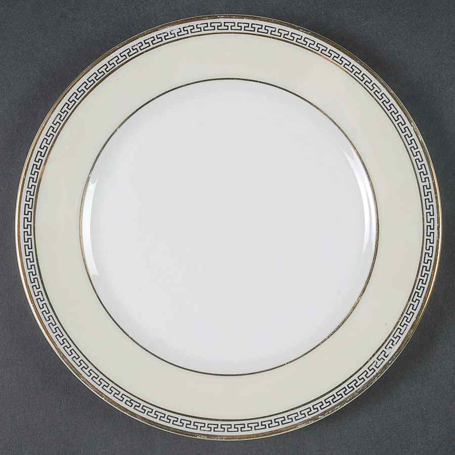Greek Key Black (Cream Rim, White Center) Bread & Butter Plate by Heinrich - H&C-1