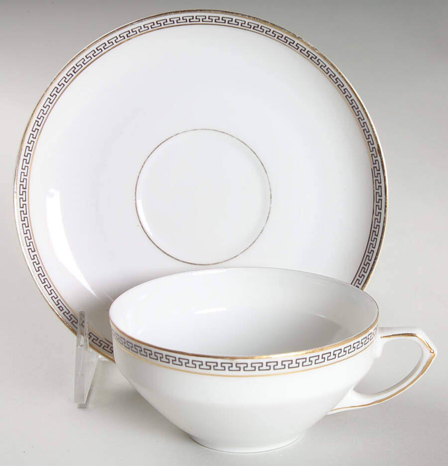 Greek Key Black (White Background) Flat Cup & Saucer Set by Heinrich - H&C-1