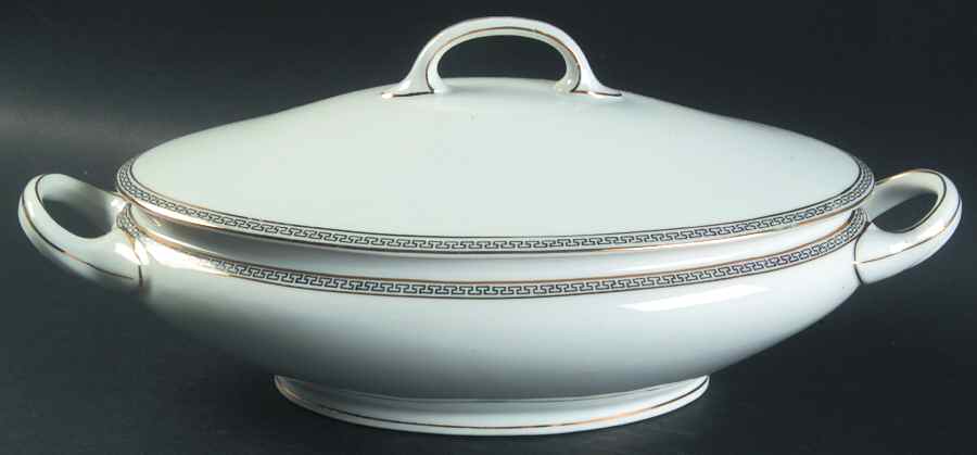 Greek Key Black (White Background) Oval Covered Vegetable by Heinrich - H&C-1