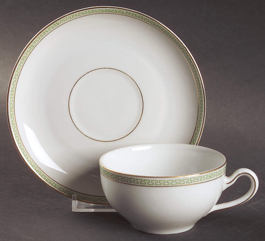 Greek Key Green Flat Cup & Saucer Set by Heinrich - H&C-1