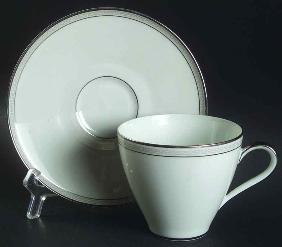 Greek Key Gray (Platinum Trim) Flat Cup & Saucer Set by Heinrich - H&C-1