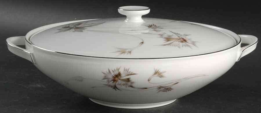 Sepia (White, Platinum Trim) Round Covered Vegetable by Heinrich - H&C-1