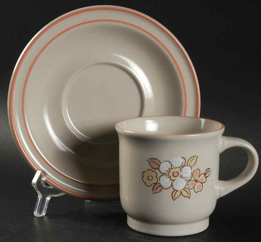 Fleur De Bois Peach Flat Cup & Saucer Set by Hearthside-1