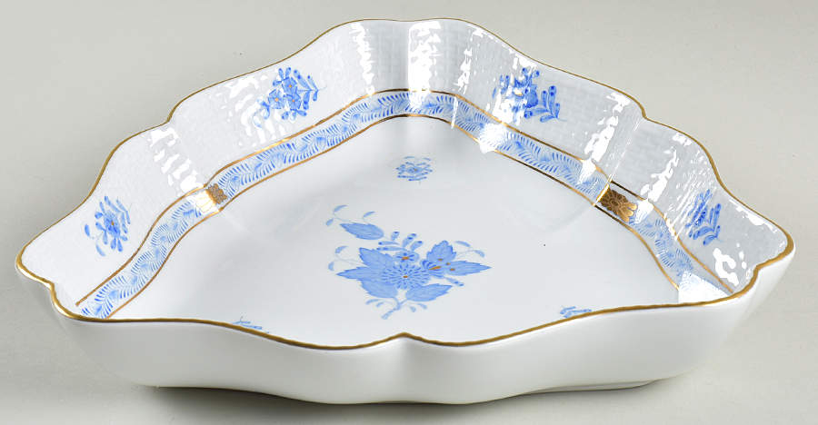 Chinese Bouquet Blue (AB) 10" Triangular Vegetable Bowl by Herend-1
